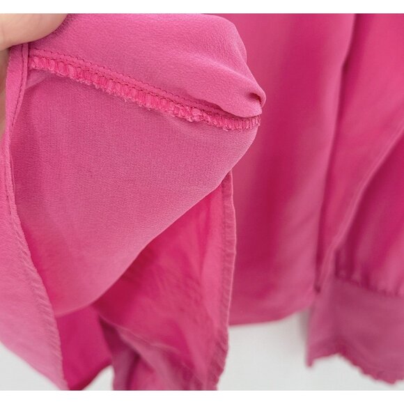 J.Crew Ruffle Silk Button-Up Bright Pink Blouse Size 4T Boho Preppy See Photos - Picture 7 of 12